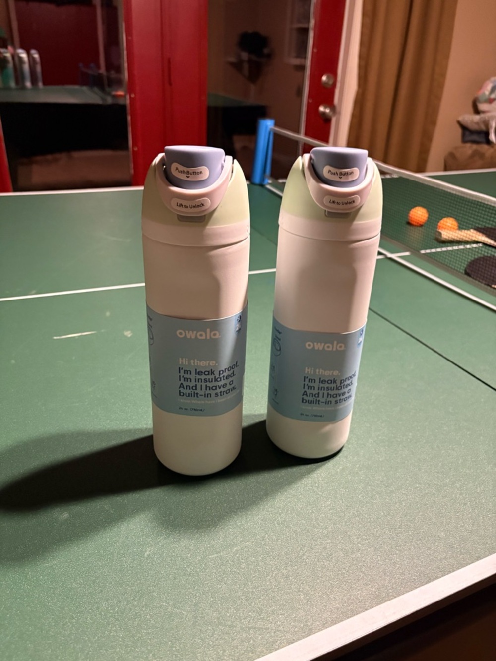 owala White & Light Green Insulated Water Bottle with Flip Straw